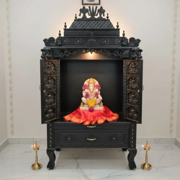 Hand Carved Wooden Home Temple Mandir with Doors